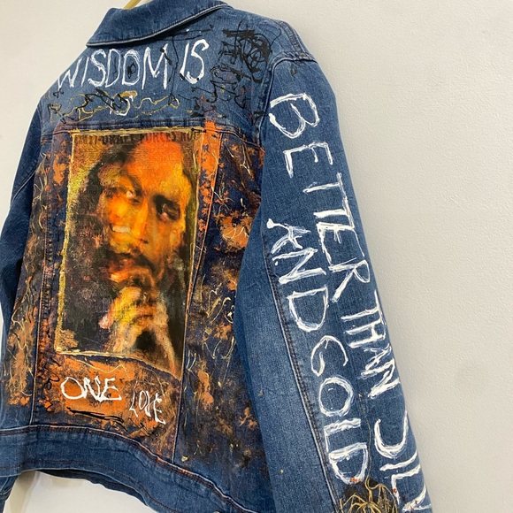 Hand-Painted Bob Marley Denim Jacket - Picture 3 of 4